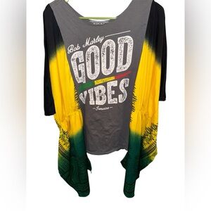 Bob Marley Good Vibes Upcycled Tee | Flowy Sleeves | Handmade
